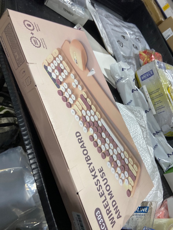 Photo 1 of Wireless Keyboard and Mouse Combo - Cute Typewriter Keyboard with Detachable Wrist Rest, Retro Round Keycaps, Foldable Legs, 2.4GHz Full-Size Keyboard for PC, Laptop, Mac, Windows - Trueque (Latte)