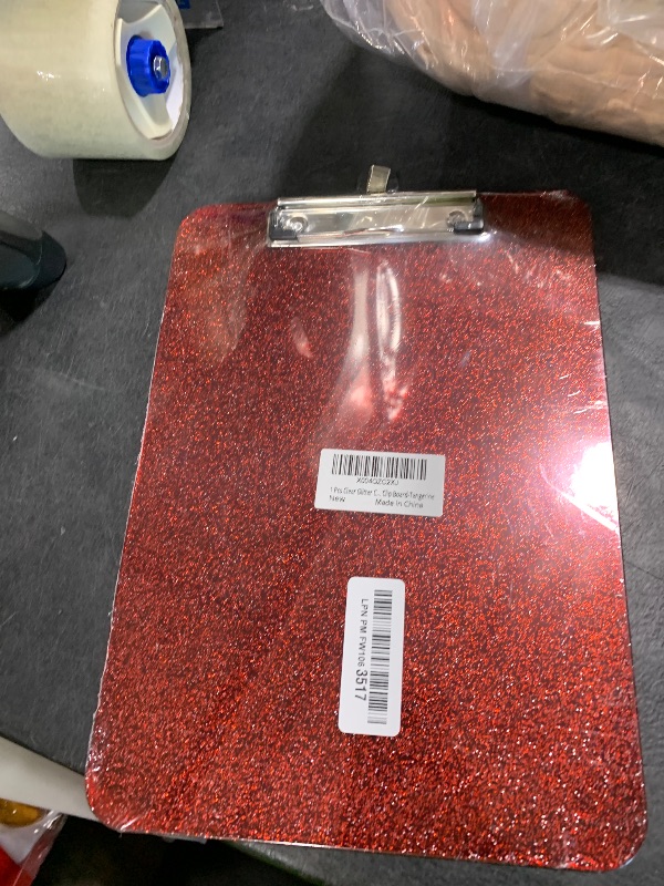View 2 of 1 Pcs Clear Glitter Clipboards, Plastic Clipboard with Pen Holder,Size 8.85 x 12.4 in Shiny Clipboards with Low Profile Clip,Cute Hanging Clipboard for Office Supplies Sparkly Clip Board-Tangerine