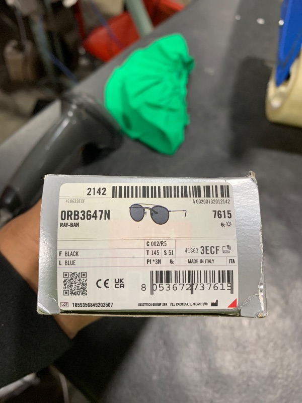 Photo 1 of Ray-Ban Unisex RB3647N Double Bridge Round Sunglasses, Black/Blue, 51 mm