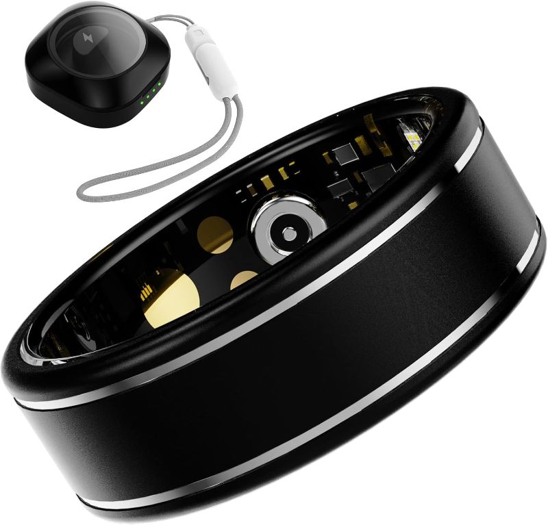 Photo 1 of Activity Tracker Ring for Men – Smart Ring with Heart Rate, SpO2, Blood Pressure, Sleep Monitoring, Step & Calorie Counter, 5ATM Waterproof, No Subscription Fee (Black, 8)
