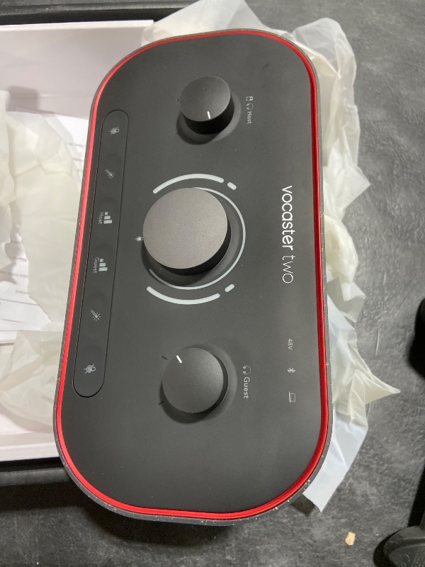 Photo 1 of Focusrite Vocaster Two — Podcasting Interface for Recording Host and Guest. 2 Mic Inputs and Headphone Outputs, with Auto Gain, Enhance, and Mute. Small, Lightweight, and Powered by Computer