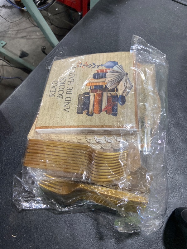 Photo 1 of Grencian 96Pcs Book Theme Party Decorations Vintage Book Plates and Napkins Disposable Books Club Paper Tableware Set for Books Club Library Reading Theme Birthday Party Supplies, Serves 24