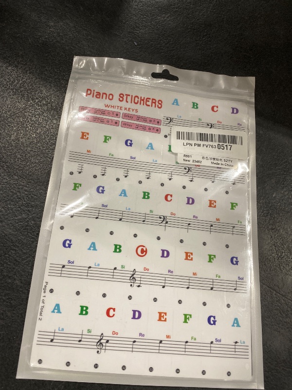 Photo 1 of 1 Pcs Removable Piano Keyboard Stickers for 88/61/54/49 Keys, Colorful Piano Keyboard Notes Labels Piano Key Stickers for Beginners, Eye-catching Keyboard Letters