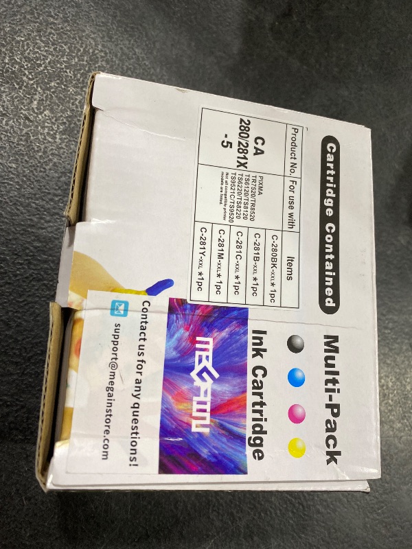 Photo 1 of MEGAIN 280XXL 281XXL Ink Catridges 5-Pack Compatible for Canon Ink 280 and 281 Cartridges PGI-280XXL CLI-281XXL for Pixma Printers TR8620 TR8620a TS6320 TR7520 TS6120 TS6220 TS8220 Ink