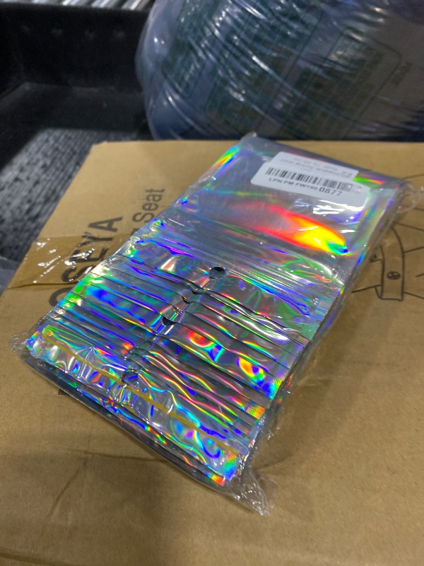 Photo 1 of 100 Pcs Holographic Resealable Packaging Bags for Small Business Supplies, Cute Small Color Smell Proof Foil Pouch Plastic Baggies for Lip Gloss Soap Party Food Storage (4x6 inch)