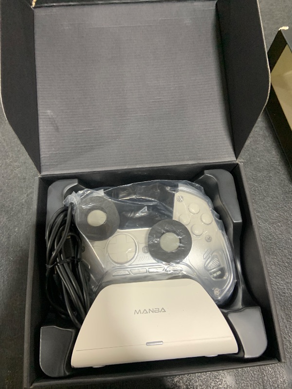 Photo 1 of ManbaOne Interactive Screen Wireless Gaming Controller for PC/Switch/Switch 2/iOS/Android,Hall Effect Stick & Trigger,RGB Lighting,Remappable Buttons,1800mAh with Charging Dock (White)