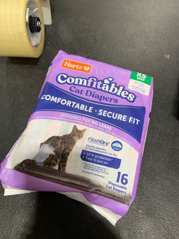 Photo 1 of Hartz Comfitables Cat Diapers, Size XS 16 Count, Comfortable & Secure Fit, Easy to Put On