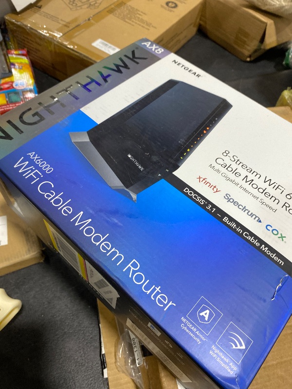 Photo 1 of NETGEAR Nighthawk Cable Modem and WiFi 6 Router Combo (CAX80) - Compatible with All Major Cable Providers incl. Xfinity, Spectrum, Cox - Cable Plans up to 6Gbps - AX6000 WiFi 6 Speed - DOCSIS 3.1