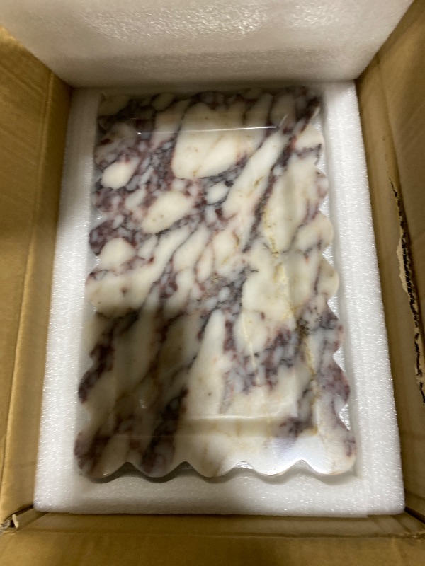 Photo 1 of Natural 100% Marble Vanity Tray Luxury Scalloped Marble Storage Square Rectangle Tray for Home Decor Stone Tray for Bathroom Kitchen Candle Key (Rectangle-11.8 * 7.4-Calacatta Viola)