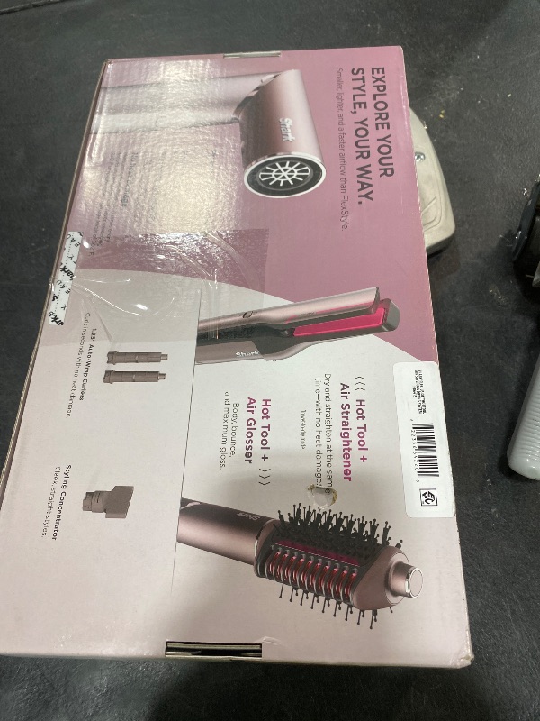 Photo 1 of Shark FlexFusion Hair Straightener & Powerful Hair Dryer with Fusion Hair Brush, Ceramic Air Styler with Auto-Wrap Curlers & Concentrator, Ceramic Plates, Cosmic Blush HD641S