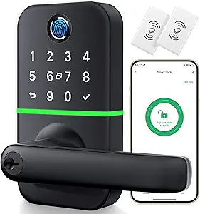 Photo 1 of Keypad Smart Door Lock with Handle: Kucacci Keyless Entry Fingerprint Lock - Digital Code Handle with Keypad - Electronic Smart Knob for Front Door - Deadbolt Alternative with App - Easy Installation