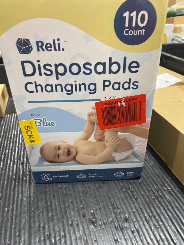 Photo 1 of Reli. Disposable Changing Pads for Baby (110 Pack) | Disposable Diaper Changing Pads, 13" x 18" | Super Absorbent, Leak-Proof Liners | Waterproof, Quick Dry Underpads (Blue/White)