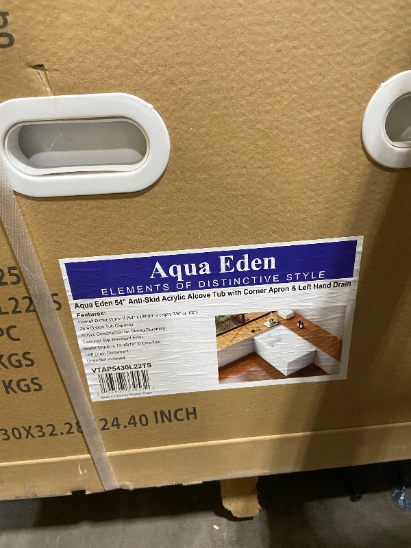 Photo 1 of Aqua Eden VTAM5432L22D 54-Inch Anti-Skid Acrylic 2-Wall Alcove Tub with Left Hand Drain, Glossy White