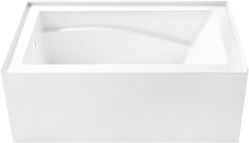 Photo 1 of Aqua Eden VTAM5432L22D 54-Inch Anti-Skid Acrylic 3-Wall Alcove Tub with Left Hand Drain, Glossy White

