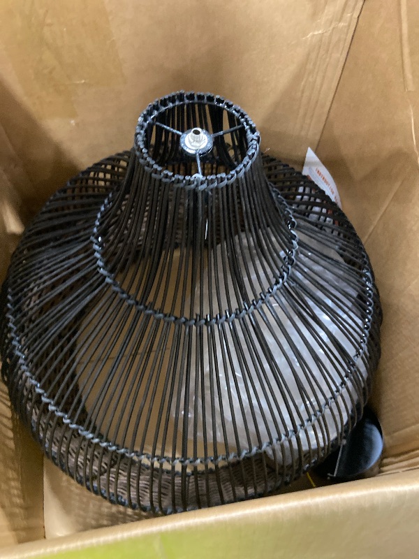 Photo 1 of Arturesthome 1 Light Rattan Pendant Light Fixtures,Wicker Boho Black Basket Chandelier, Large Natural Woven Ceiling Hanging Lamp for Kitchen Island Dining Room W 23.5"*22.7"