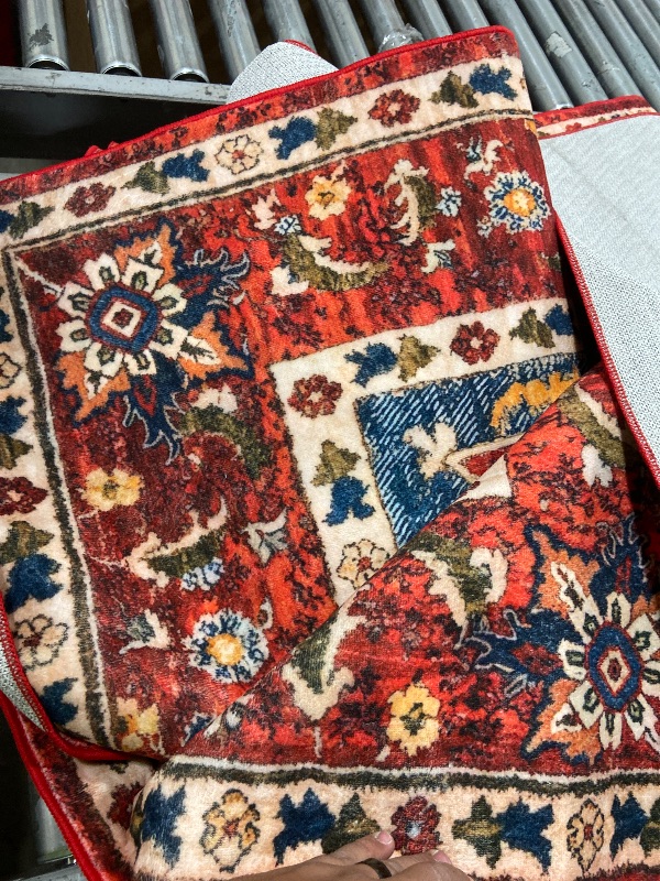 Photo 1 of YJ.GWL Area Rugs for Living Room 6x9 Machine Washable Rugs, Non Slip Floral Vintage Rug Indoor Carpet, Stain Resistant Large Rug for Bedroom Dining Room, Orange-Red