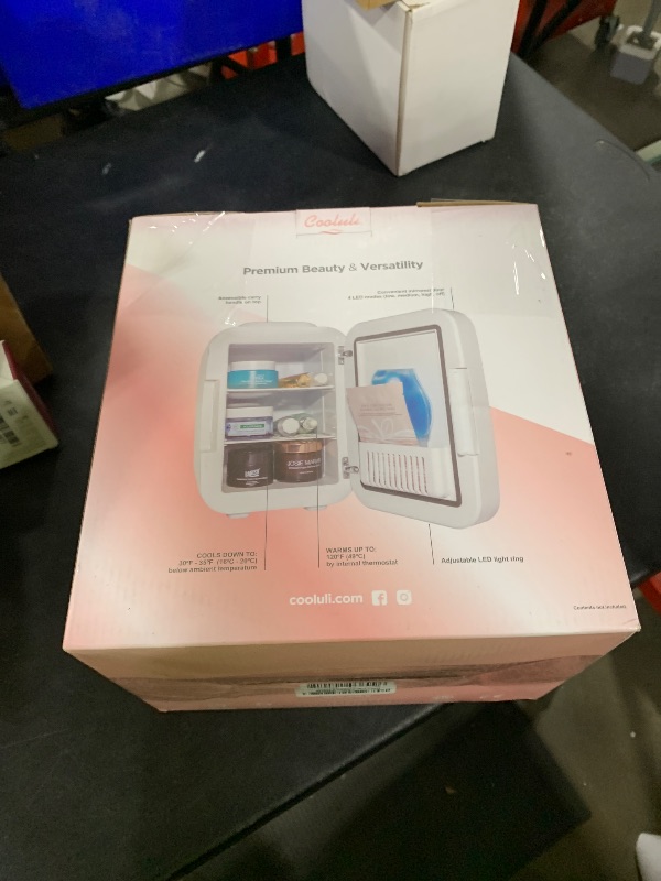 Photo 1 of Cooluli Glow 4L Mini Skincare Fridge with Mirror & LED Light - Small Refrigerator for Skin Care, Beauty, Makeup, Cosmetics, Food & Drinks, White