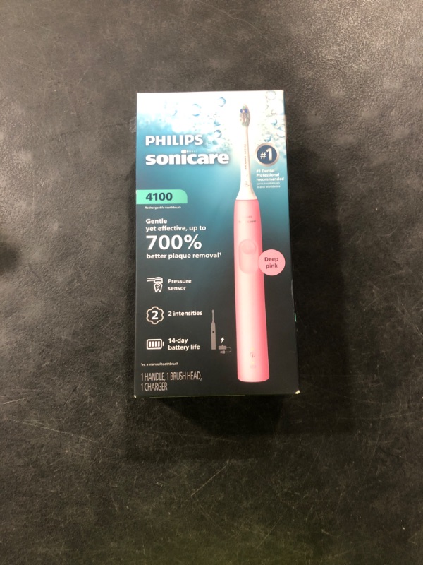 Photo 1 of Philips Sonicare 4100 Series Electric Toothbrush - Sonic Toothbrush with Advanced Sonic Technology, Pressure Sensor, Two Intensity Settings, Smartimer & Quadpacer, Deep Pink, Model HX3681/26
