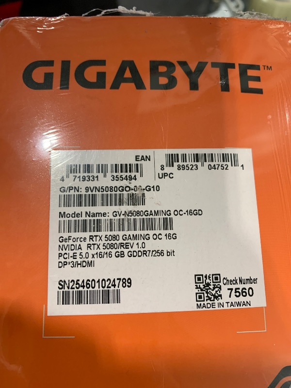 Photo 1 of GIGABYTE GeForce RTX 5080 Gaming OC 16G Graphics Card, WINDFORCE Cooling System, 16GB 256-bit GDDR7, GV-N5080GAMING OC-16GD Video Card