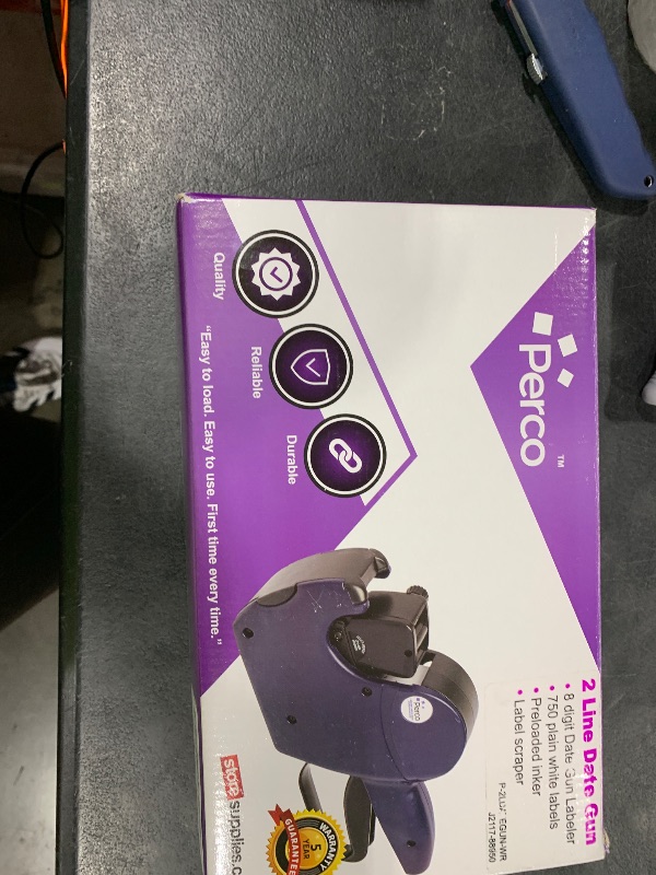 Photo 1 of Perco Pro 2 Line Date Gun, Includes 16 Digits Date Gun Labeler, Pre-Loaded Roll of 750 White Labels and Ink Roll