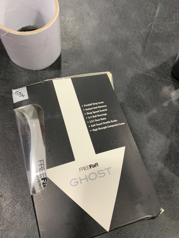 Photo 1 of 13 Fishing - Freefall Ghost Maverick - Inline Ice Fishing Reel - Red, White & Blue Color - Right Hand Retrieve - BBFFGWUSA-2.5-RH