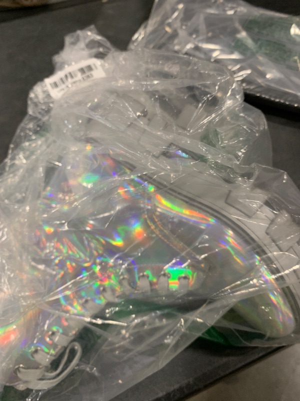 Photo 1 of Cape Robbin Women's Combat Boots - Ankle Booties with Side Zipper, Pouch, Chunky Platform & Lace-Up Design (Monalisa) - Holographic 9