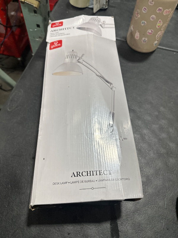 Photo 1 of Globe Electric 52847 31.5 Inch Swing Arm Clamp-On White Desk Lamp with Nickel Accents, On/Off Rotary Switch, Book Reading Light, Home Essentials, Office Décor, LED Bulb Compatible