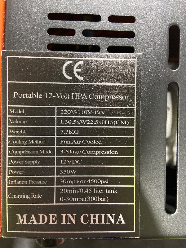 Photo 1 of PCP Air Compressor 4500Psi/30Mpa, 350W Oil-Free Fast Fill Pump with Auto Shut-Off, Dual Power 12V DC & 110V/220V AC, Portable Air Pump Paintball, Air Rifle, Airguns HPA Tanks(Compact)