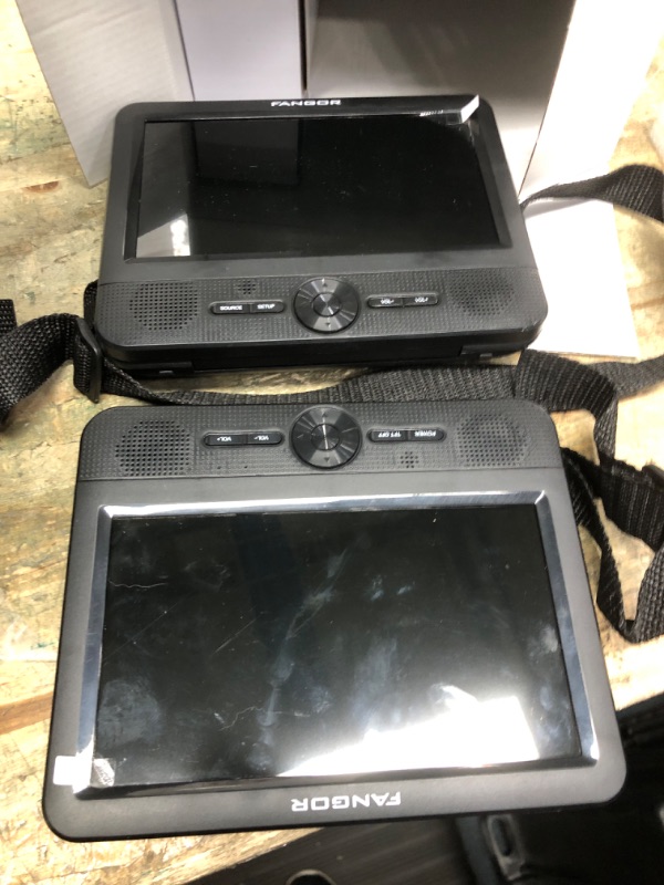 Photo 1 of FANGOR 7.5 Inch Dual Car DVD Player, Portable Headrest Video Player for Car with 5 Hours Rechargeable Battery, Last Memory, AV Out/in, Support USB/SD/Sync TV, All Regions (1 Player+1 Monitor)