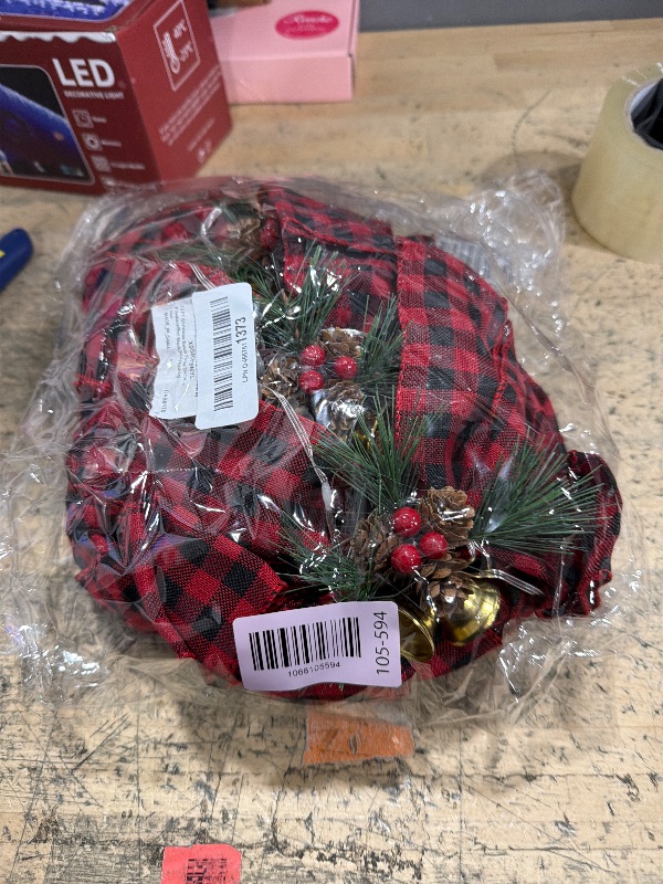 Photo 1 of 13 FT Christmas Bows Fence Decoration, 140LED Lighted Large Christmas Bows Decoration with 8 Mode and Timing Ornament for Party Front Door Fireplace(Red Black,Plaid Ribbon)