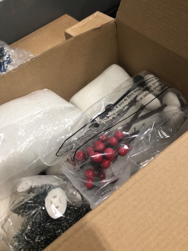 Photo 1 of ***2 HOUSES ARE DAMAGED (BROKEN) CAUTION OPENING*** Tioncy 26 Pcs Ceramic Christmas Village Houses with Christmas Tree Berry Tree Bird Xmas Street Lamp DIY Xmas Village Houses Figurine for Tabletop Mantle Decor