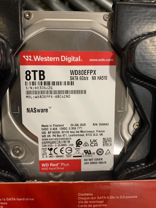 Photo 1 of ***(PARTS ONLY/ NON FUNCTIONAL)***Western Digital 8TB WD Red Plus NAS Internal Hard Drive HDD - 5640 RPM, SATA 6 Gb/s, CMR, 256 MB Cache, 3.5" - WD80EFPX