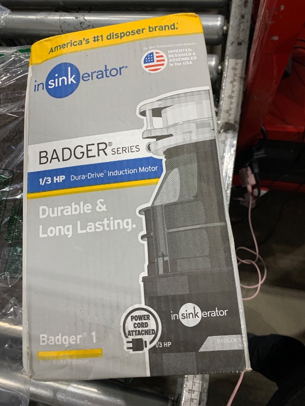 Photo 1 of InSinkErator Garbage Disposal with Power Cord, Badger 1, Standard Series, 1/3 HP Continuous Feed, Black