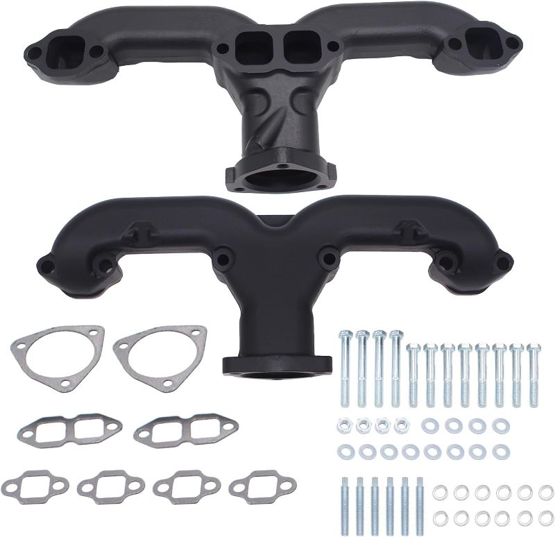 Photo 1 of 1 Set Black Rams Horn Exhaust Manifolds With all gaskets and hardware Compatible with Small Block Chevy SBC 283 305 327 350 400