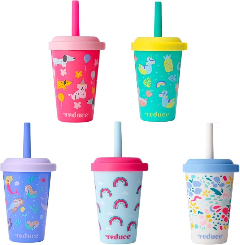 Photo 1 of 
REDUCE GoGo's Kids Portable Tumbler Cups with Lids and Spill-Proof Straws - 5 Pack of Stackable 12 oz Tumblers with Twist-On Lids - Easy Storage, Dishwasher