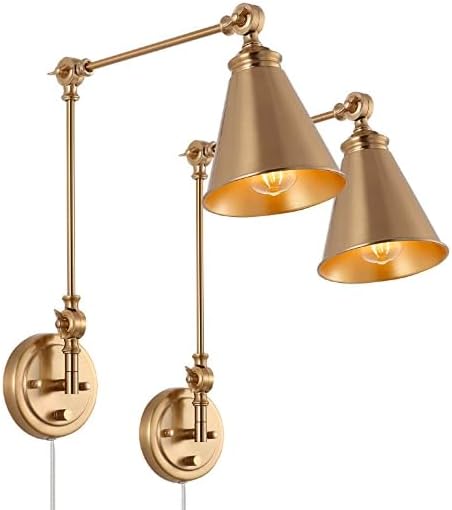Photo 1 of ***PARTIAL SET ONLY 1 & MISSING ASSEMBLY PIECES*** Modern Plug In Wall Sconce, Cordless Gold Brass Swing Arm Wall Lamp For Bedroom Bedside, Universal Adjustable Wall Light Fixtures, Wall Mount Reading Light For Living Room, 2-Pack