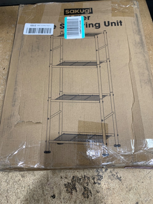 Photo 1 of ***FOR PARTS ONLY MISSING ASSEMBLY PIECES*** Sakugi Storage Shelves - 4 Tier Shelf Organizer, Heavy Duty Garage Shelving Unit with Leveling Feet, Stable Metal Shelves Organizer for Pantry, Kitchen and Closet, 18.4" W x 12.6" D x 44.2" H, Black