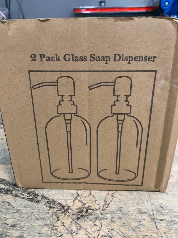 Photo 1 of 1 Pack 14oz Amber Glass Soap Dispenser with Black Pump – Refillable for Hand Soap, Dish Soap, Lotion, Suited for Kitchen, Bathroom & Laundry Room (Brown)