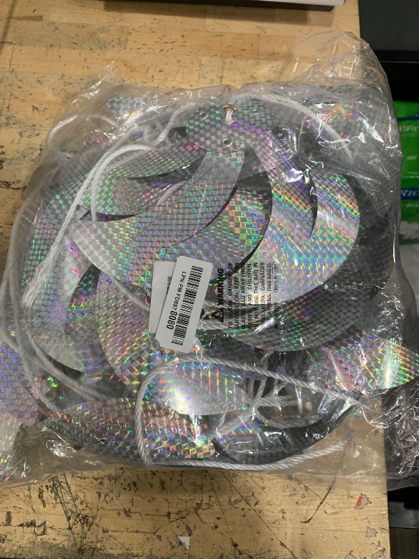 Photo 1 of 10 Meters of 8 Pieces Reflective Pinwheels Strings, Sparkly Hanging Scare Bird Deterrent Windmills, Outside Bird Repellent Wind Spinners Deterrent Birds Away from Yard Garden Patio Farm