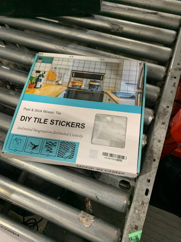 Photo 1 of 10 Sheets Peel and Stick Backsplash Tile, Stick on Backsplash for Kitchen and Bathroom, White Marble Look PVC Mixed Metal Silver Self Adhesive Wall Tiles