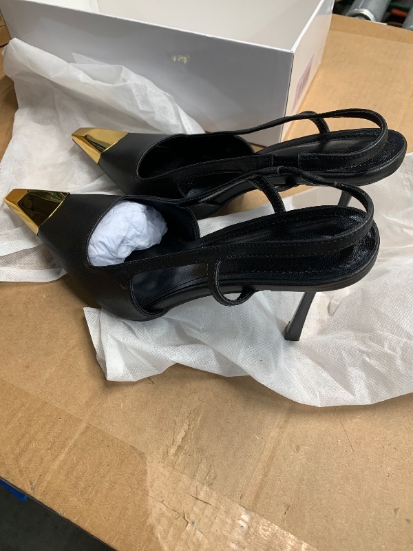 Photo 1 of (see all images) VorisVina Black Pointed Toe Slingback High Heels for Women Meta Stiletto Heels Closed Toe Pumps (women's 9)