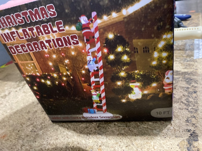 Photo 1 of Joliyoou 10FT Christmas Inflatable Decorations, Giant Lighted Ladder Blowups Climbed with Reindeer, Santa, Snowman, C7 String Lights for Xmas Winter Holiday Roofs Trees Balconies Decor