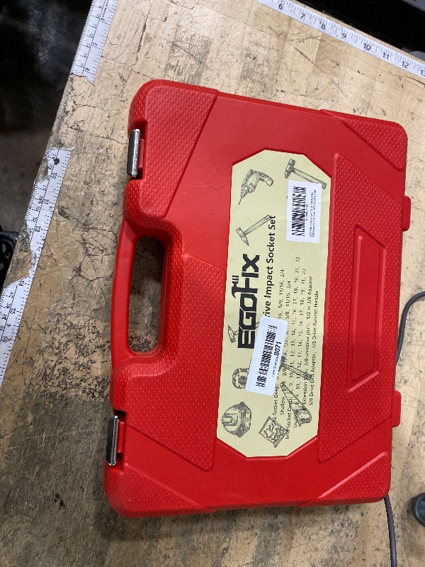 Photo 1 of ***MISSING 10 & 13 MM & 7/16*** EGOFIX 3/8" Drive Impact Socket Set, 50 Piece Standard SAE (5/16 to 3/4 inch) and Metric (8-22mm) 6 Point, with Adjustable Ratchet Handle, Extension Bars, Impact Universal Joint, Adapter, Cr-V Steel