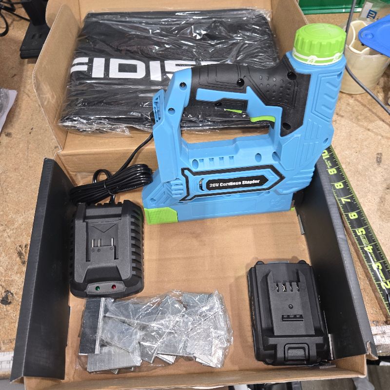 View 4 of ***POSSIBLY MISSING ASSEMBLY PIECES*** FIDISP 18 Gauge 2 in 1 Cordless Nail Gun/Stapler, 20V Battery Powered Brad Nailer/Stapler with Battery, Charger, Storage Bag, 1000 Staples and Nails for Carpentry & DIY(Blue)