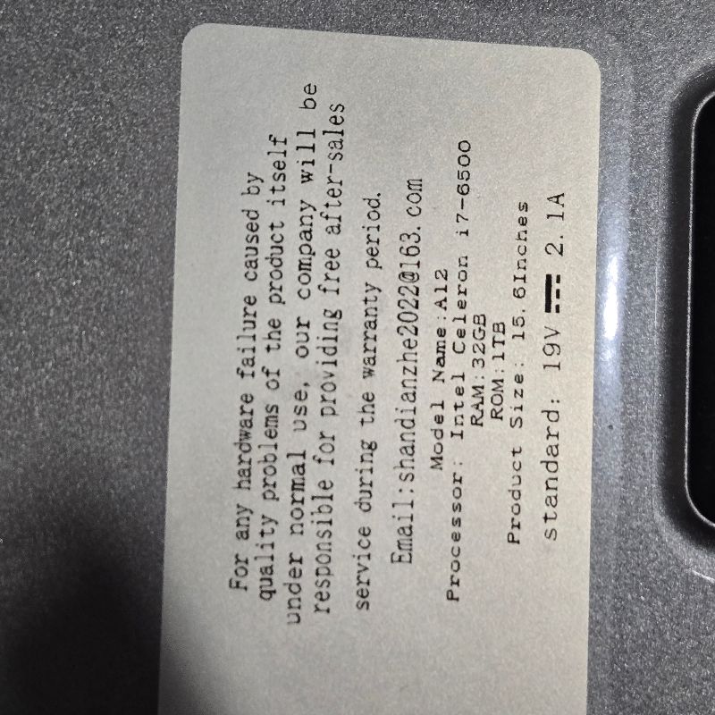 View 3 of *** NO CHARGER CANNOT TEST ITEM****Laptop i7 Celeron 32GB TAM 1T SSD