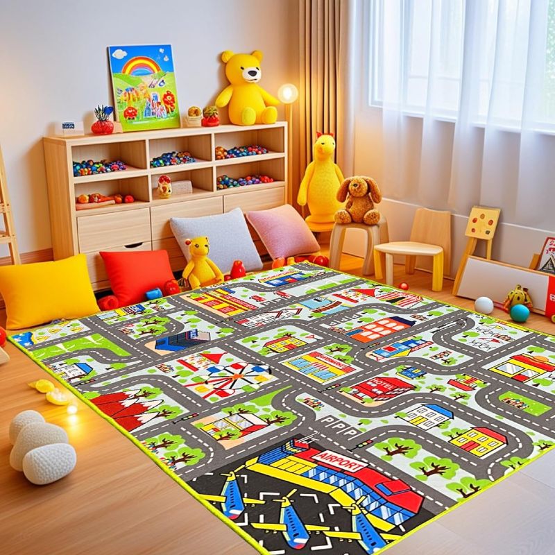 Photo 1 of *PHOTO FOR REFERENCE**Car Rug 2.6x5 Feet - Road Carpet with Buildings & Supermarket Kids Play Rug for Plyroom City Rugs for Kids Play Activity
