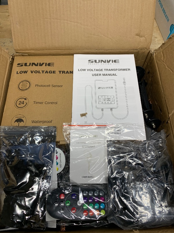 Photo 1 of SUNVIE 12 Pack RGBW Color Changing Landscape Lights with 300W Low Voltage Landscape Transformer 12-24V LED Landscape Lighting Kit Waterproof Multicolor Spotlights for Christmas House Yard Tree Garden