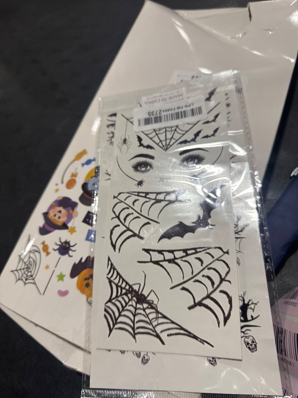 Photo 1 of 4 Pairs Halloween Eye Shadow Stickers Eyeliner Decals Spider Web Skull Bat Temporary Tattoo Stickers Face eye Makeup Stickers for Women Girls Halloween Masquerade Party.
