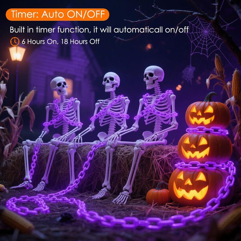 Photo 1 of 10Ft Purple Halloween Chain Lights Battery Operated with Timer, 8 Modes Halloween Decorations Indoor Outdoor, Waterproof Lighted Plastic Chains for Haunted House Party Cosplay Props Skeleton Dog