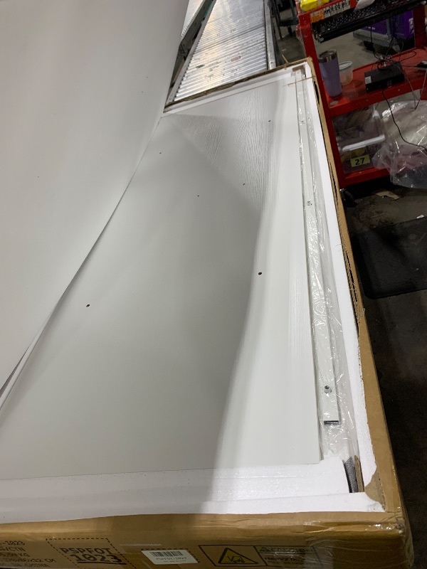 Photo 1 of *INCOMPLETE**BOX 1 OF 2 ONLY** DWVO 63 Inch Double Dog Crate Furniture for 2 Dogs, Heavy Duty Wooden Dog Crate TV Stand with Charging Station, Dog Kennel Indoor Furniture Double Sliding Barn Door Design Ideal for 2 Dogs, White